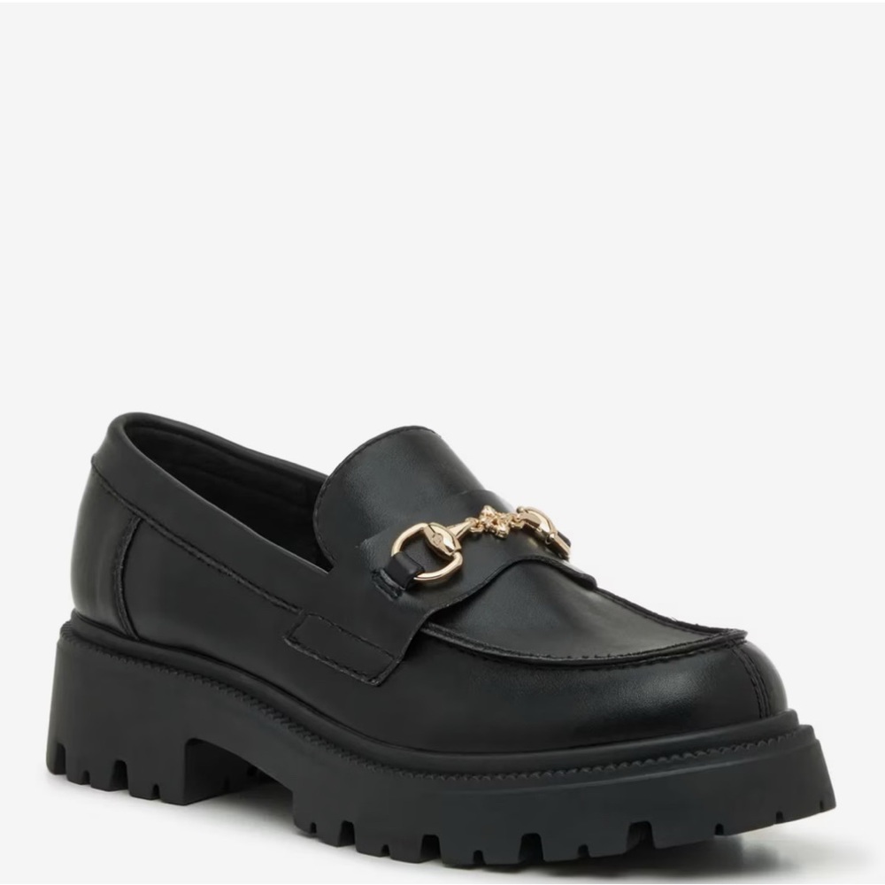 Steve Madden Black Loafers with Gold Accent